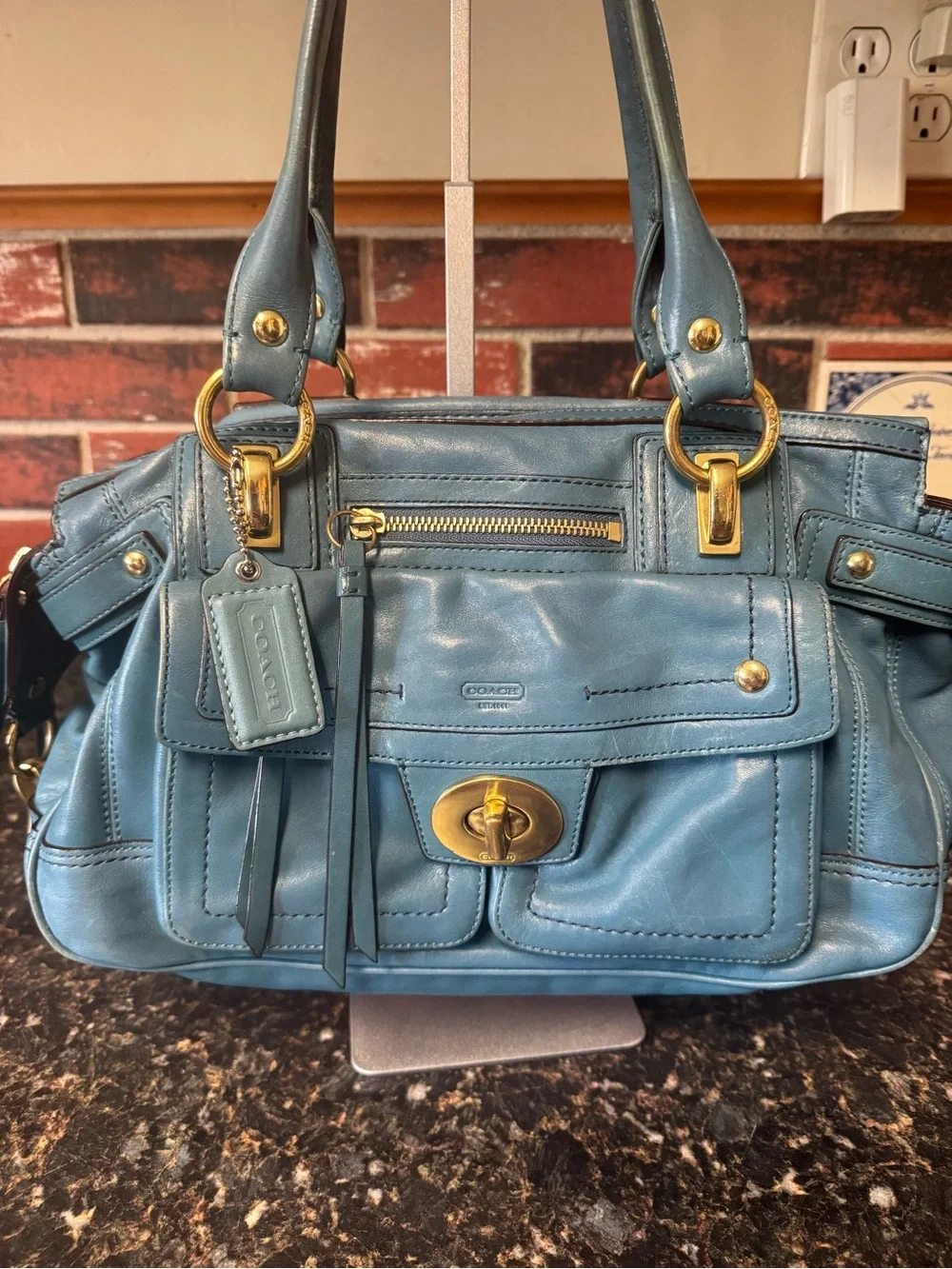 Coach Hamptons Lindsay Satchel 12475 Teal Leather 2008 Rare Y2K